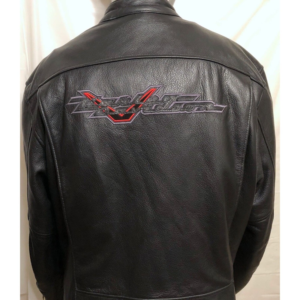 Harley Davidson V Leather Lined Shoulder Elbow Pads Riding Jacket Sz XL Biker